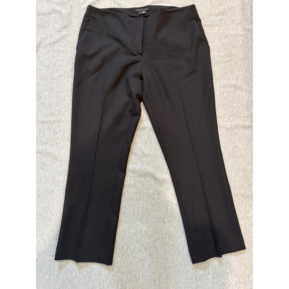 Theory Black Virgin Wool Blend Straight Leg Dress Pants Trousers Size 12 USA
